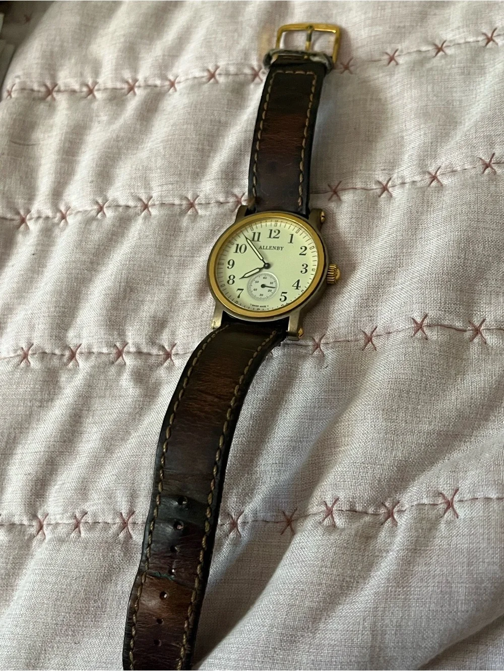 Allenby Men’s Two-Tone Gold Case Watch with Brown Leather Strap